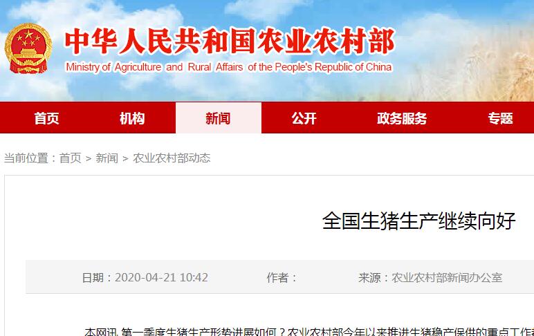 全國(guó)生豬生產(chǎn)繼續(xù)向好